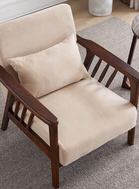 单人沙发椅实木休闲椅子现代简约客厅阳台民宿酒店桌椅日式家用