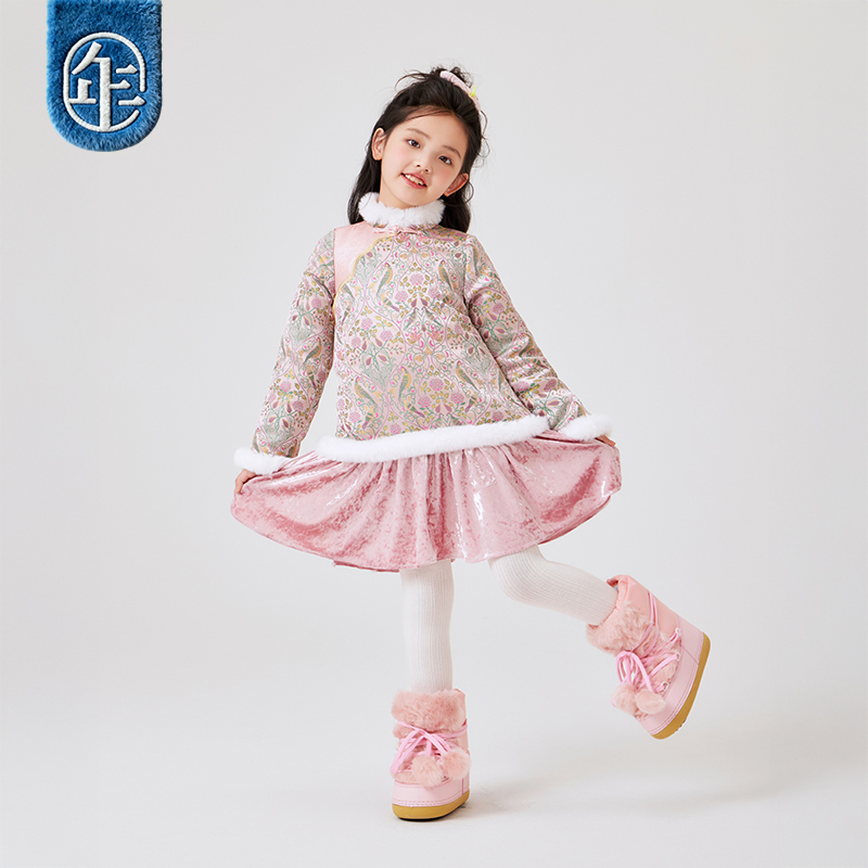 年衣童装旗袍裙女童冬季新款唐装连衣裙中式儿童加厚裙子礼服年服 - 图0