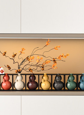 招财福禄七彩葫芦花瓶摆件鞋柜电视柜招财猫高级装饰乔迁开业礼品