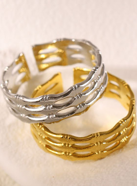 不掉色钛钢戒指女活口指环可调节对戒2024潮小众设计感ins冷淡风