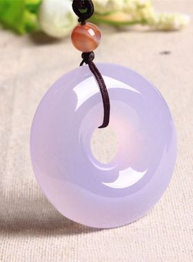 冰种大号a级紫罗兰玉髓平安扣吊坠满紫色玛瑙毛衣链挂坠礼品