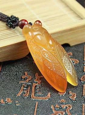 天然冰种玛瑙玉髓金蝉知了吊坠玉蝉挂件一鸣惊人玉石项坠毛衣链