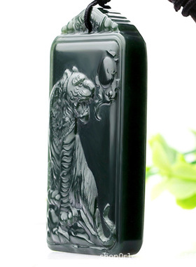 新疆和田玉生肖虎挂件男款天然黑青玉老虎吊坠上山虎玉坠玉佩牌坠