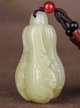天然和田玉色阿富汗玉白菜冰种手把件石白菜吊坠青白冰玉