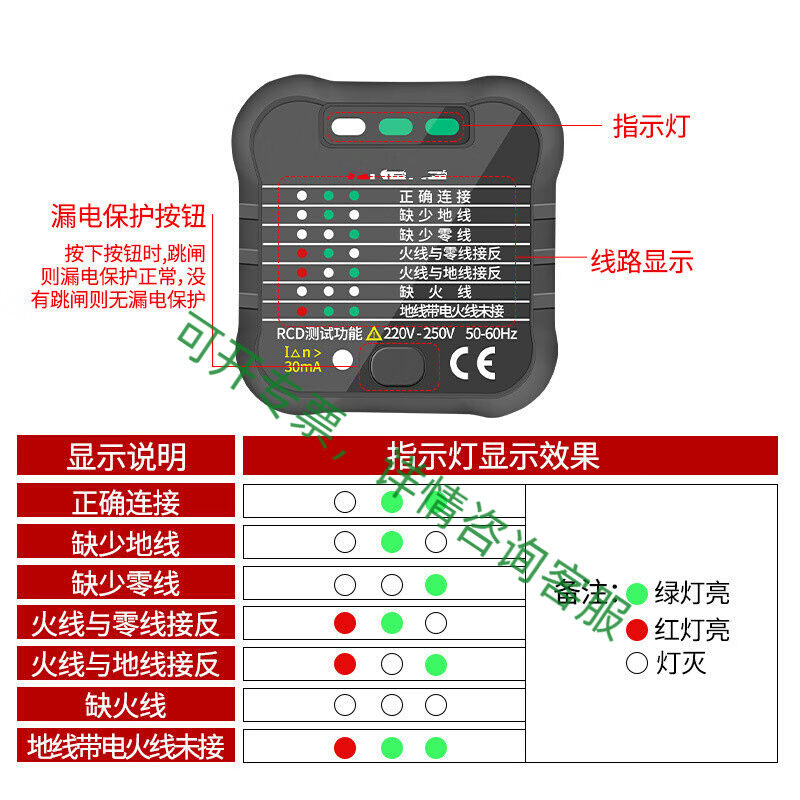 簌禧相位检测仪电源极性测电器验电器漏电测试仪地线试电插头测仪 - 图2