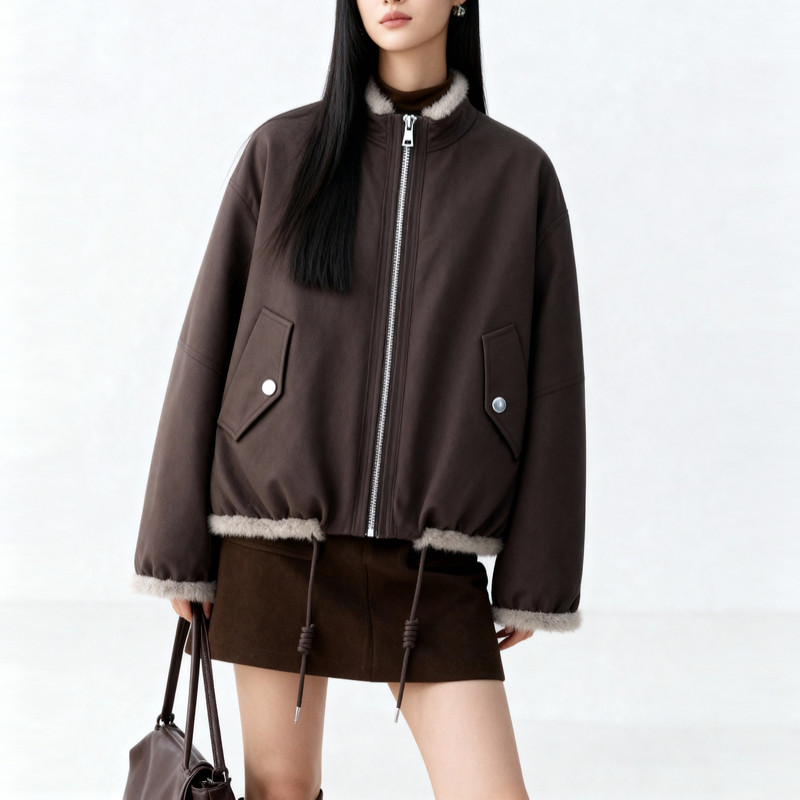 百家好双面穿设计感毛绒短外套女2025冬季新款高级感保暖夹克外套,淘宝优惠券,粉丝福利购,淘宝优惠卷