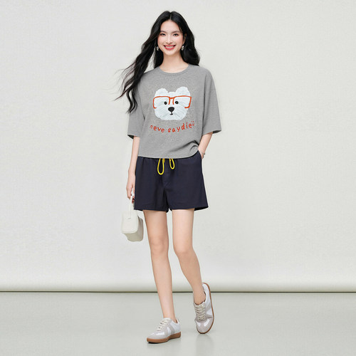 Basic House/百家好莱赛尔撞色抽绳短裤女夏季流行亚麻收腰阔腿裤 - 图2