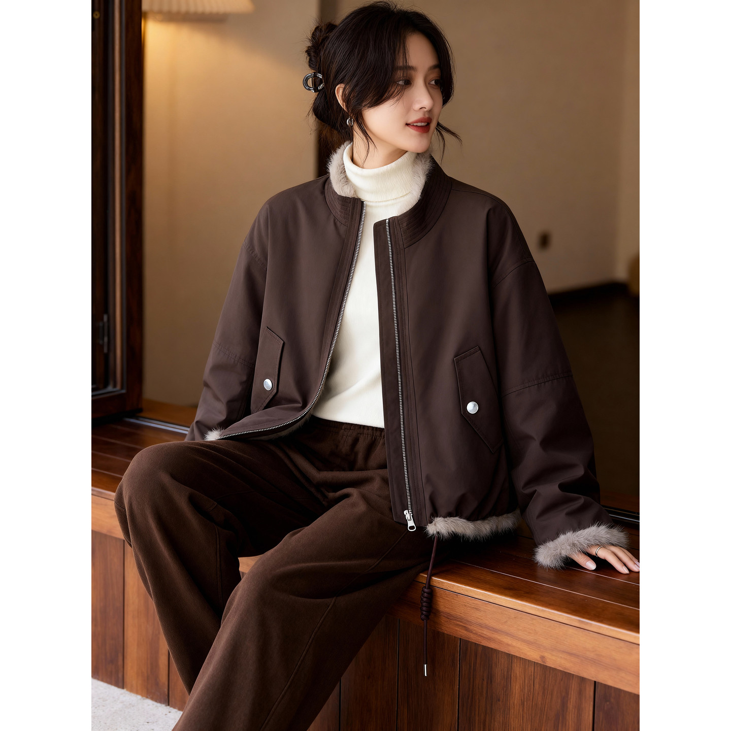 百家好双面穿设计感毛绒短外套女2025冬季新款高级感保暖夹克外套,淘宝优惠券,粉丝福利购,淘宝优惠卷