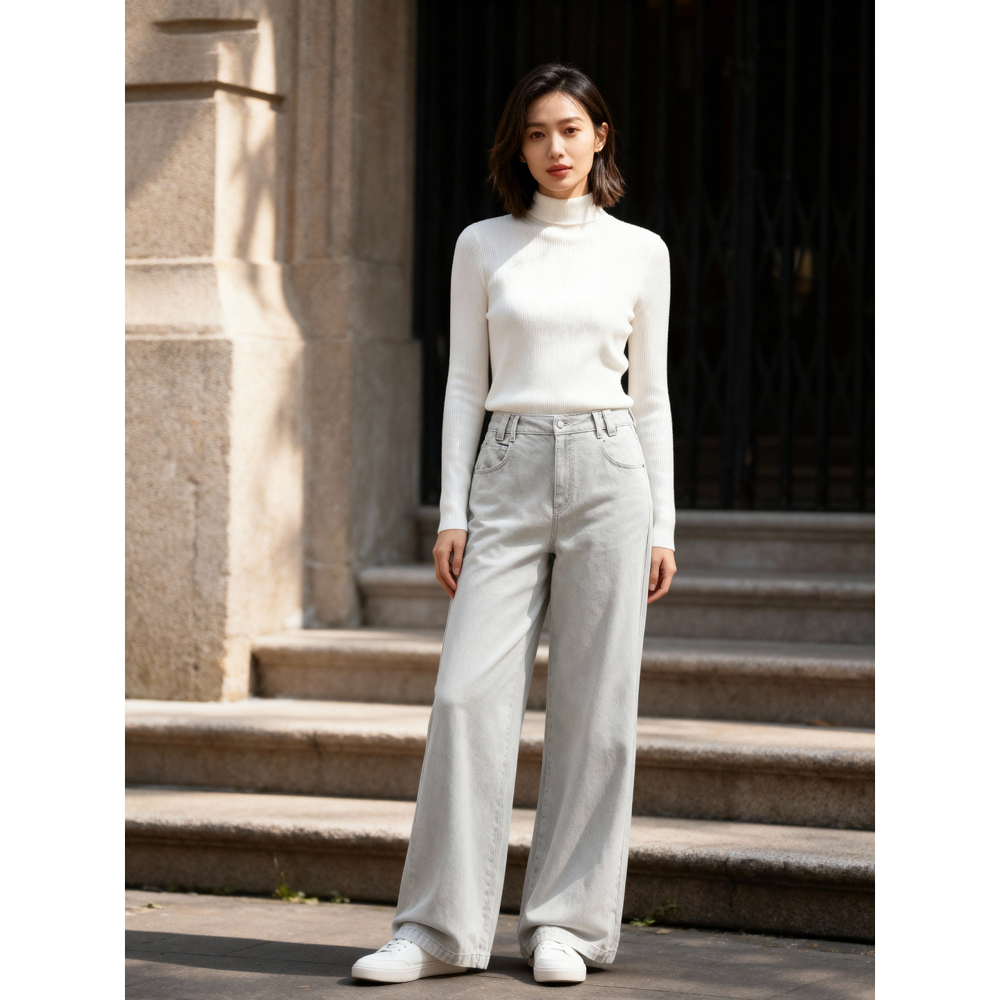 Basic House/百家好基础款高腰直筒牛仔裤秋冬新款百搭休闲裤子女 - 图3