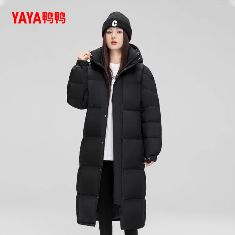 鸭鸭官方正品羽绒服冬季情侣中长款过膝超长宽松加厚保暖鸭绒外套