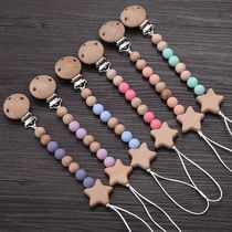 Beech Wood Chew Bead Pacifier Clips Chain Pentagram Dummy Ch