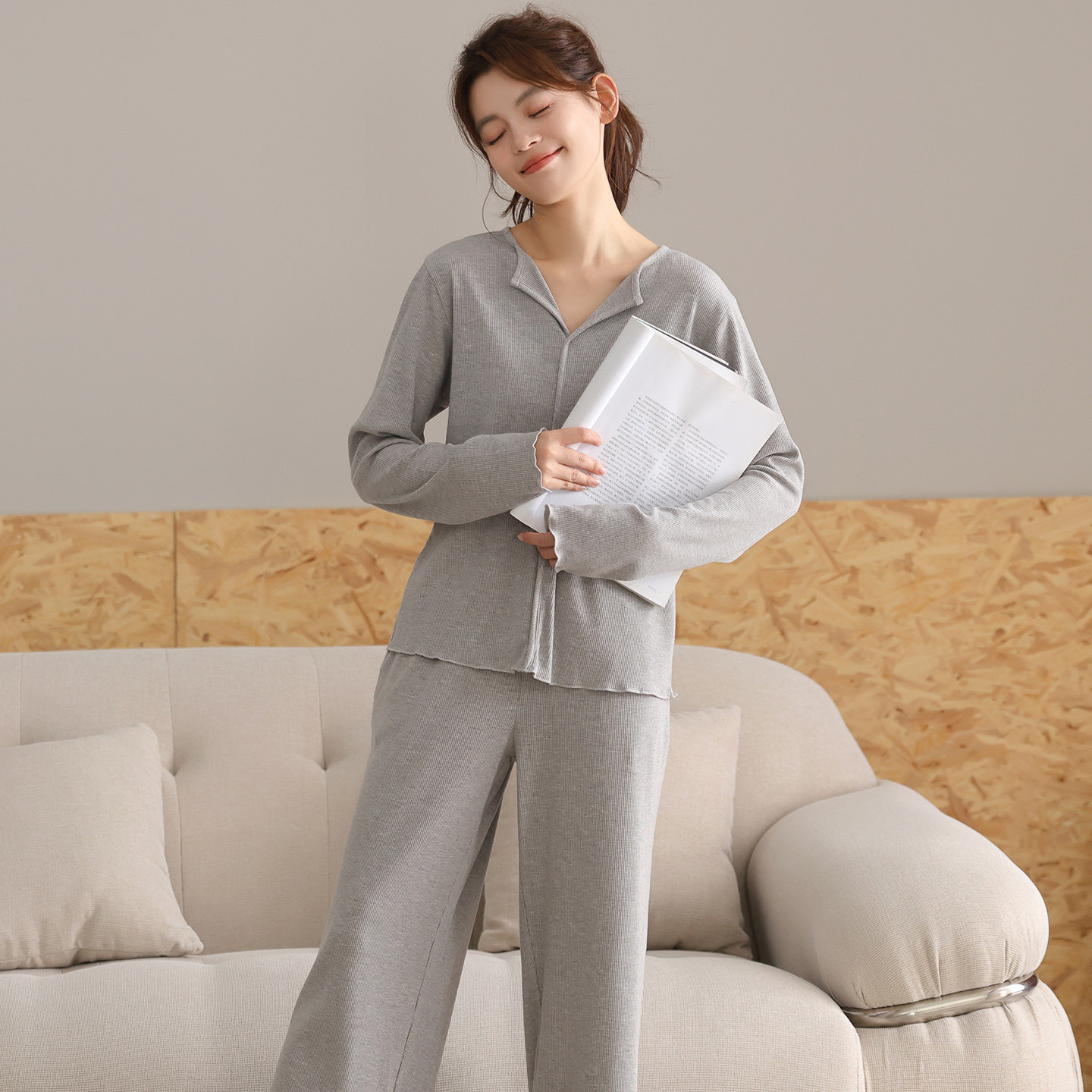 Ancient and modern modal colored cotton threaded pajamas set