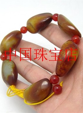 精选新疆和田玉黄白玉石手链随形籽料原石手串件男女同款饰品送礼