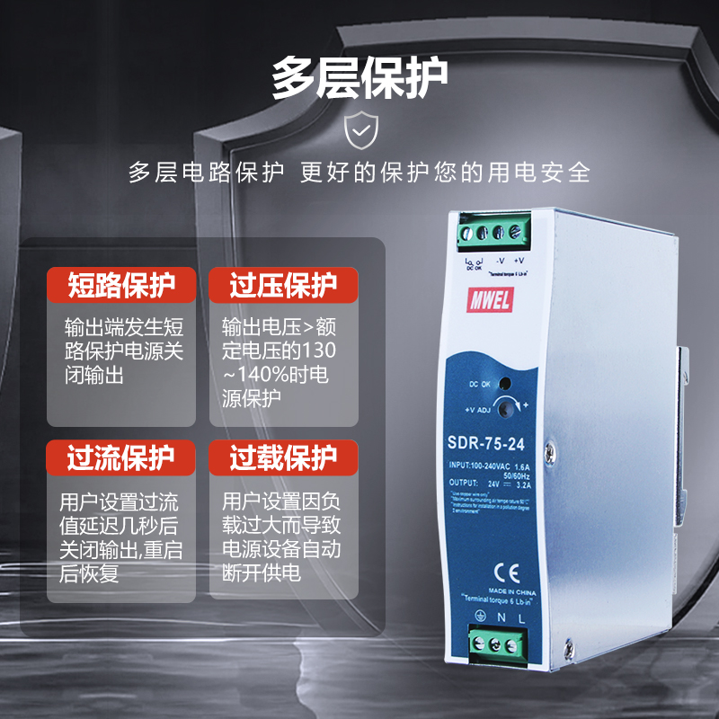 明伟导轨SDR/NDR-120W/240W/480W开关电源220转24V直流变压器12伏 - 图0