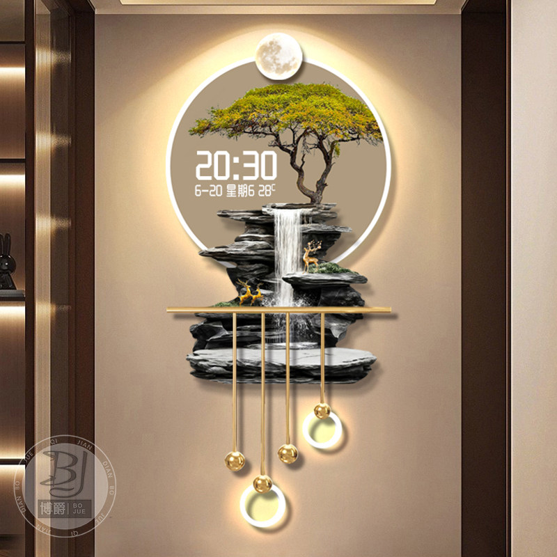 流水生财玄关装饰画高级感立体LED灯画万年历电子时钟过道格栅画,淘宝优惠券,粉丝福利购,淘宝优惠卷