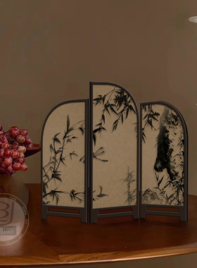 新中式墨竹小屏风摆件茶桌装饰