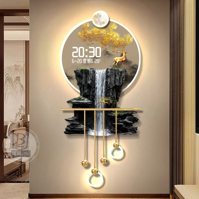 流水生财玄关装饰画高级感立体LED灯画万年历电子时钟过道格栅画,淘宝优惠券,粉丝福利购,淘宝优惠卷