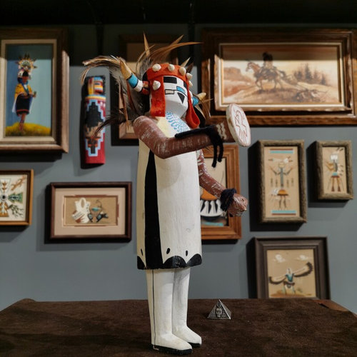 KACHINA 1940s美国印第安霍皮族部落手工克奇那神战士收藏实木雕-图0