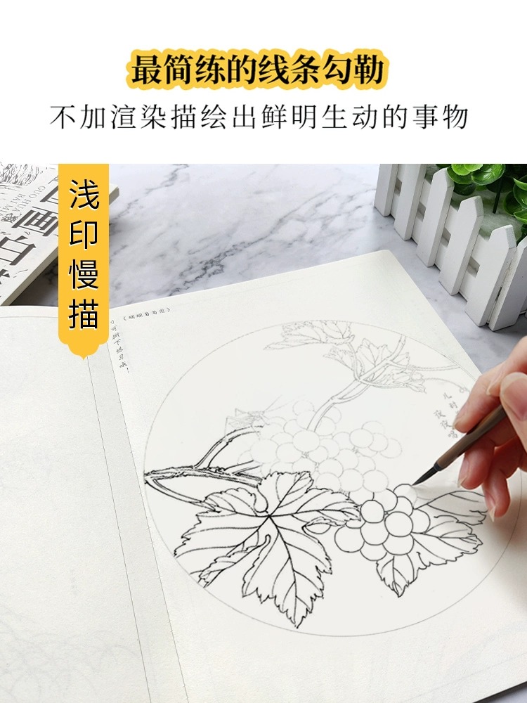 国画白描练习册6本  勾线控笔工笔画描摹本人物山水花鸟动物房屋昆虫成人儿童学生初学者画画自学零基础入门临摹画册 线稿底稿画册 - 图0