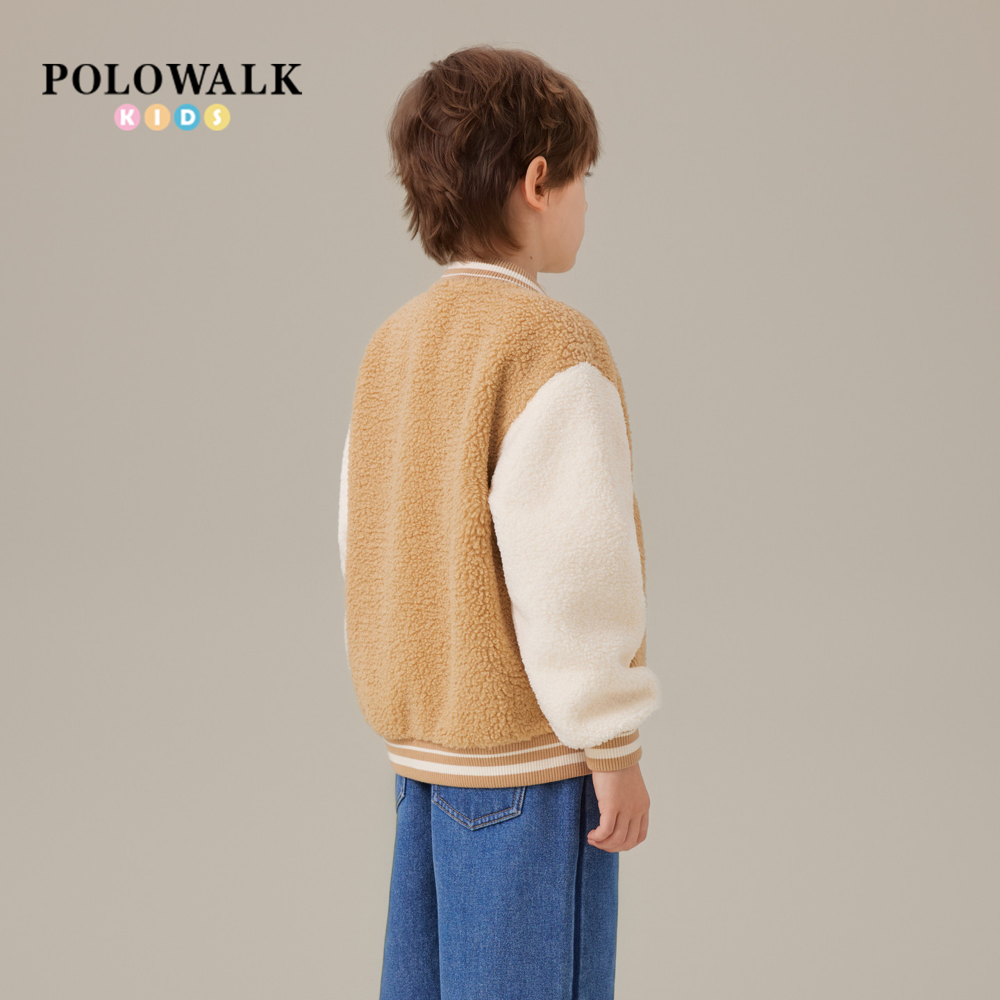 POLOWALK童装男童外套2025秋冬新品时尚学院风撞色棒球领加绒外套,淘宝优惠券,粉丝福利购,淘宝优惠卷