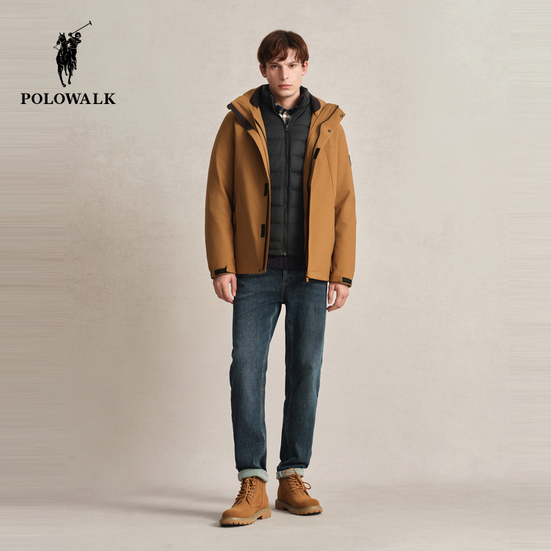 【一衣三穿】POLOWALK男士90鸭绒中长款保暖羽绒服冬季简约外套男
