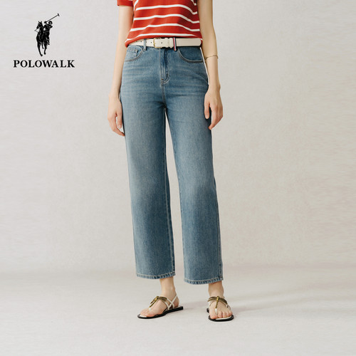 POLOWALK牛仔裤女式春夏新品休闲裤百搭显瘦高腰气质长裤子 - 图0