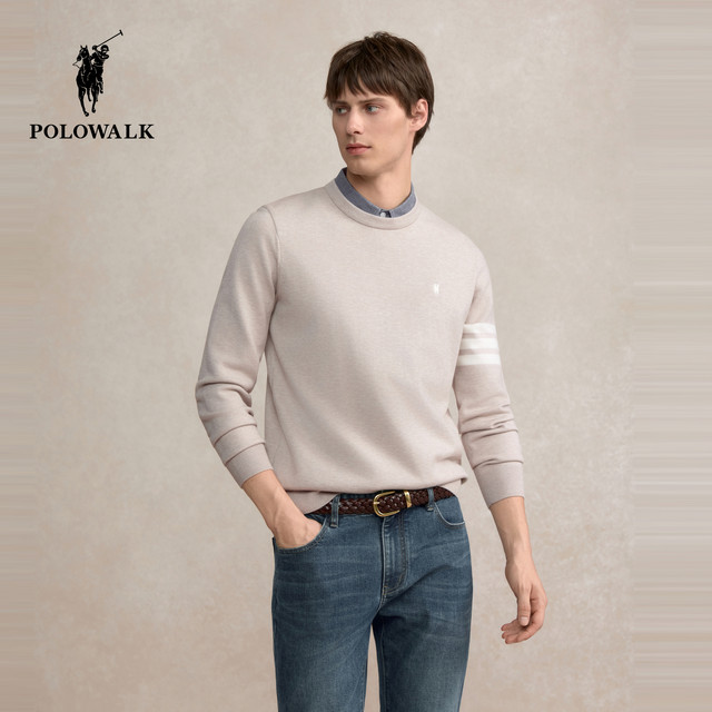 POLOWALK men's sweater 2025 autumn new fashion fake two-piece striped lapel top versatile pullover