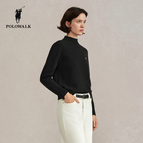 【100%绵羊毛】POLOWALK女式羊毛衫2025冬季新品内搭半高领上衣女 - 图1