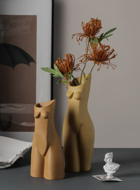 贝汉美创意复古侘寂风人体花瓶高级感家居玄关客厅桌面装饰品摆件