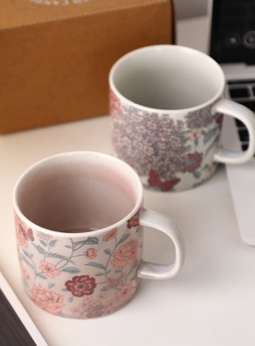 贝汉美创意陶瓷花卉马克杯居家餐厅办公室咖啡杯送朋友同事礼物