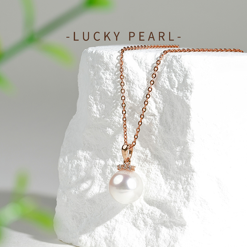 有幸akoya珍珠吊坠海水珍珠18金镶钻高级锁骨链项链送女友礼物