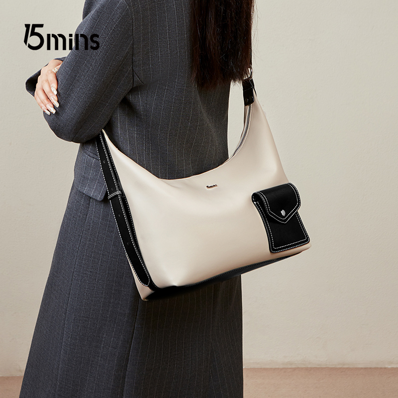 15mins包包女式2025新款托特包女大容量通勤真皮女包秋单肩包斜挎