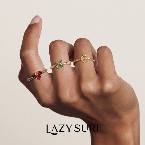 LAZYSURI星光字母系列叠戴开口戒指项链 - 图1