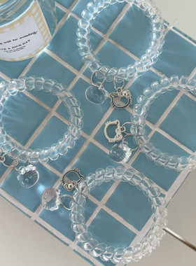 可爱透明猫咪电话绳发圈手链