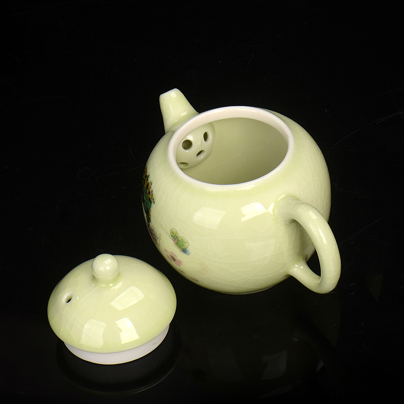 汝窑功夫茶具茶壶可养开片陶瓷泡茶器大肚壶家用茶具单品纯色中式