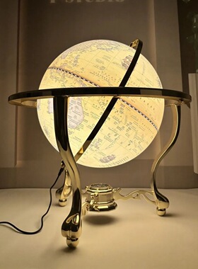 金球万向旋转地球仪大号立体高清三脚金色复古家居摆件带指南针