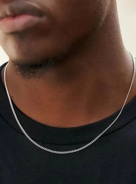 3mm Men's Cuban Chain Necklace Simple Stainless Steel Neckla