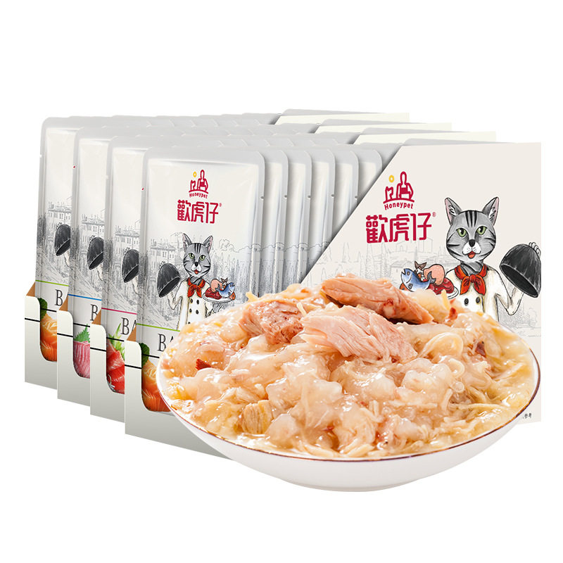 欢虎仔猫咪零食湿粮肉粒包妙鲜猫罐头猫条营养宠物幼猫成猫5盒装