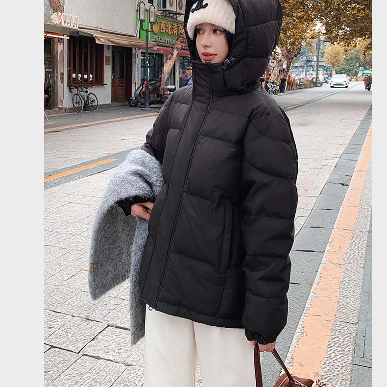 鲜泰中戏短款新款绒加厚蓄热修身绒布防水羽绒服男女保暖连帽情侣