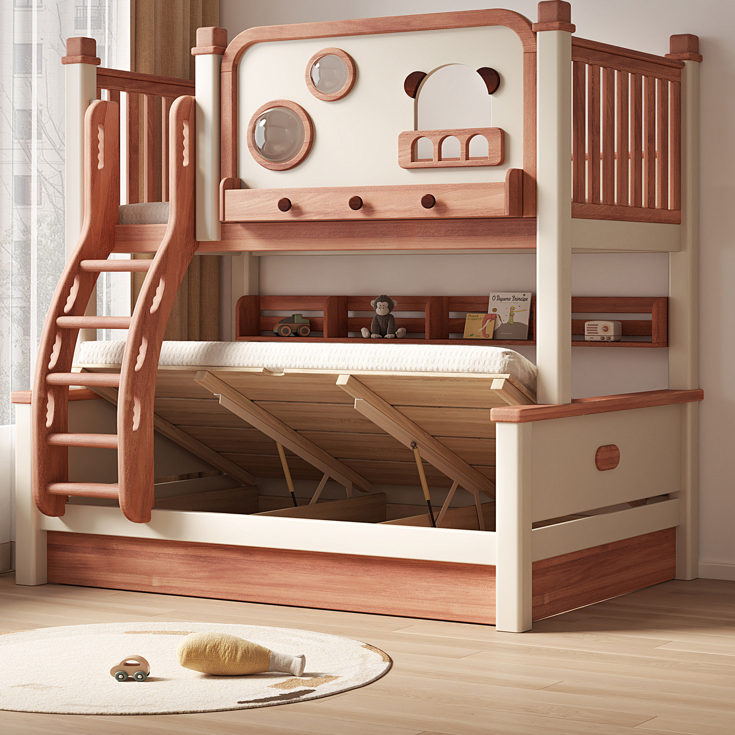 全实木儿童床高低床加厚加高护栏双层床红檀木子母床小户型上下铺,淘宝优惠券,粉丝福利购,淘宝优惠卷