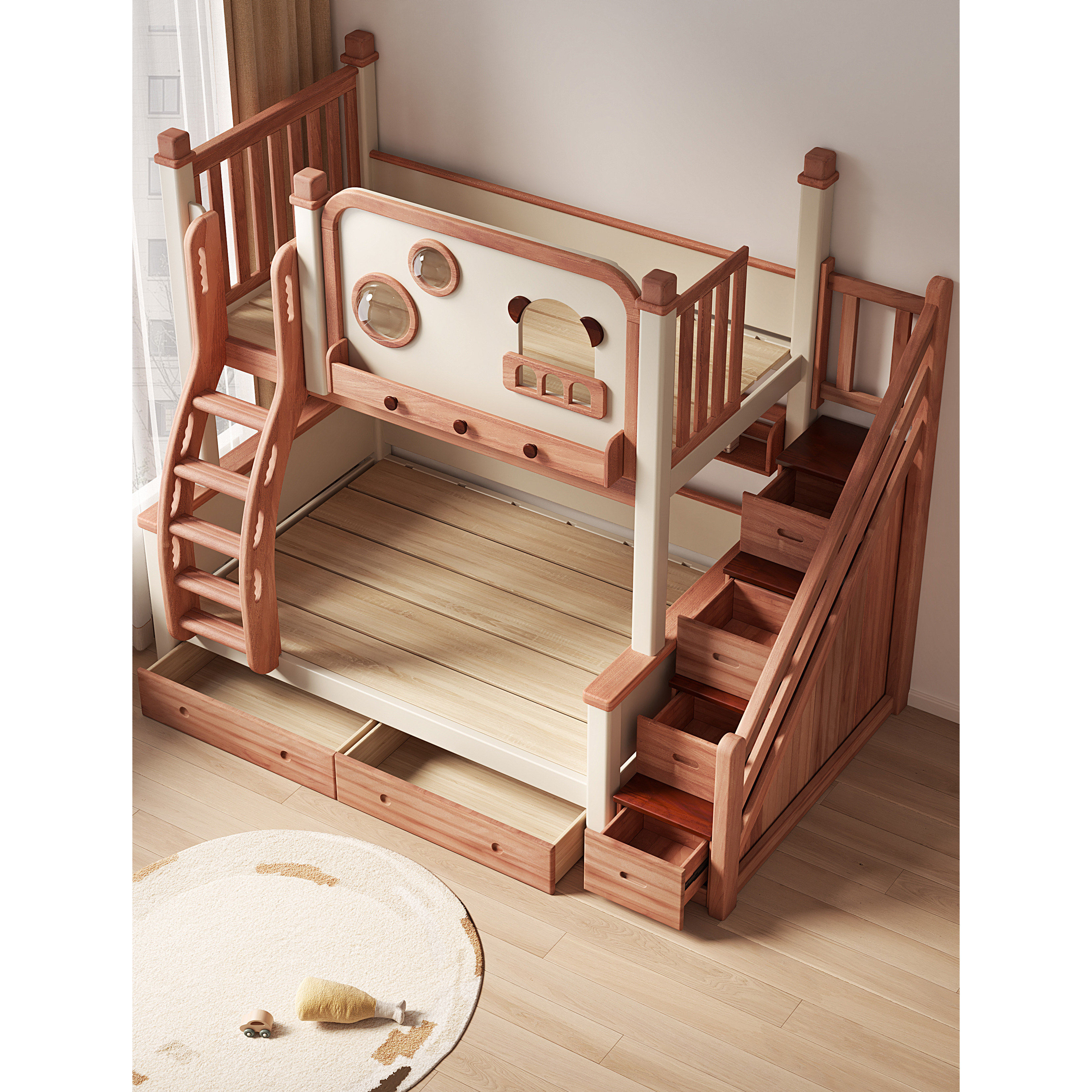 全实木儿童床高低床加厚加高护栏双层床红檀木子母床小户型上下铺,淘宝优惠券,粉丝福利购,淘宝优惠卷