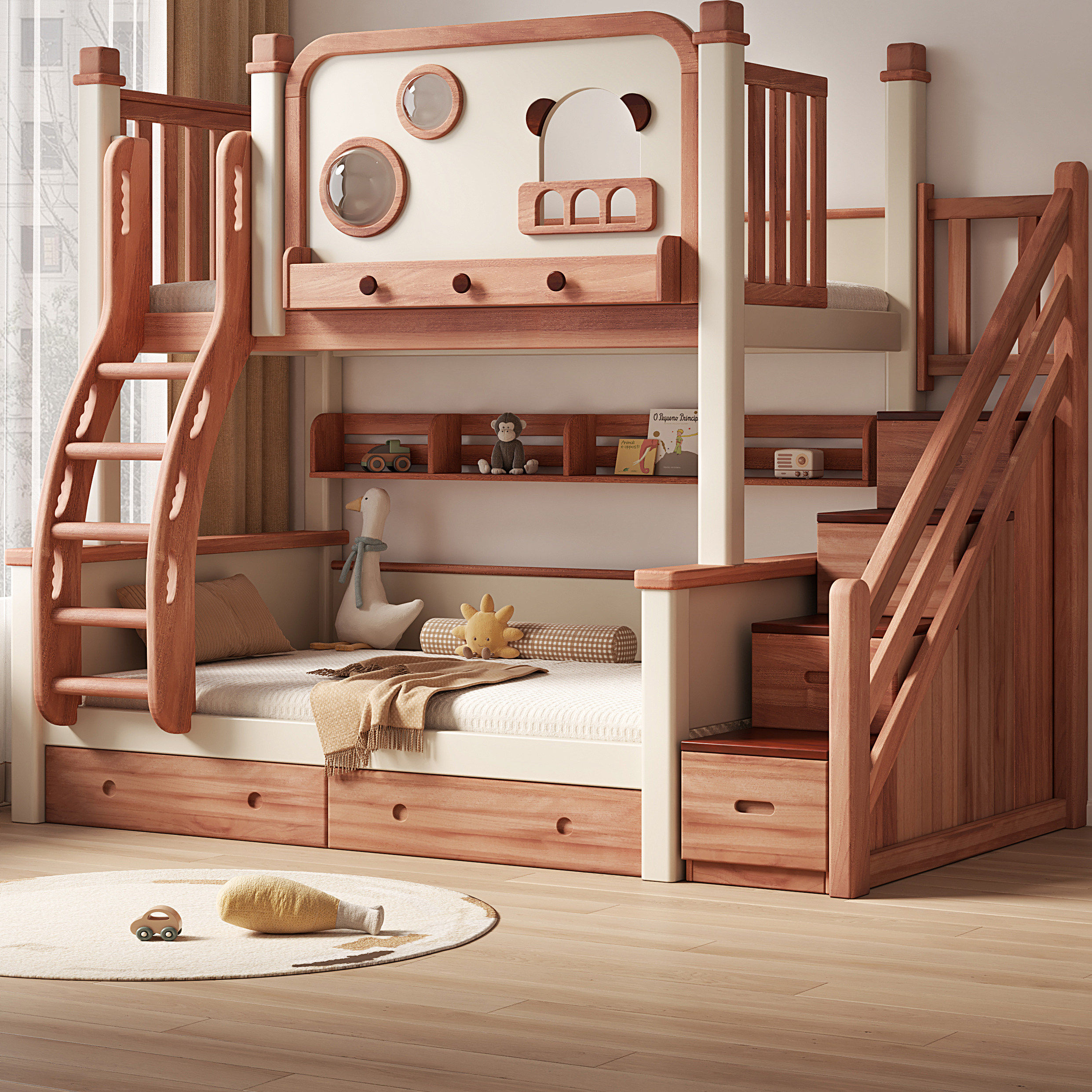 全实木儿童床高低床加厚加高护栏双层床红檀木子母床小户型上下铺,淘宝优惠券,粉丝福利购,淘宝优惠卷