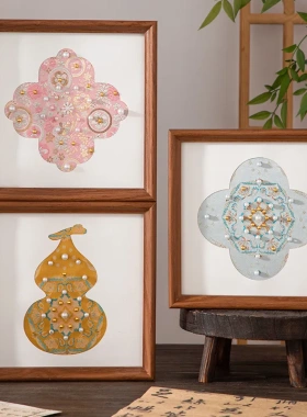 宋锦珍珠手工diy相框画实木框