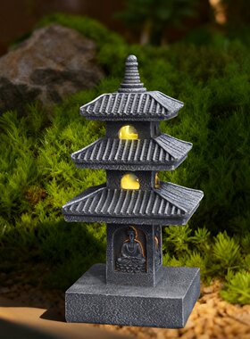 太阳能树脂雕像灯中式禅意石塔装饰宫灯花园雕像灯庭院树脂工艺品
