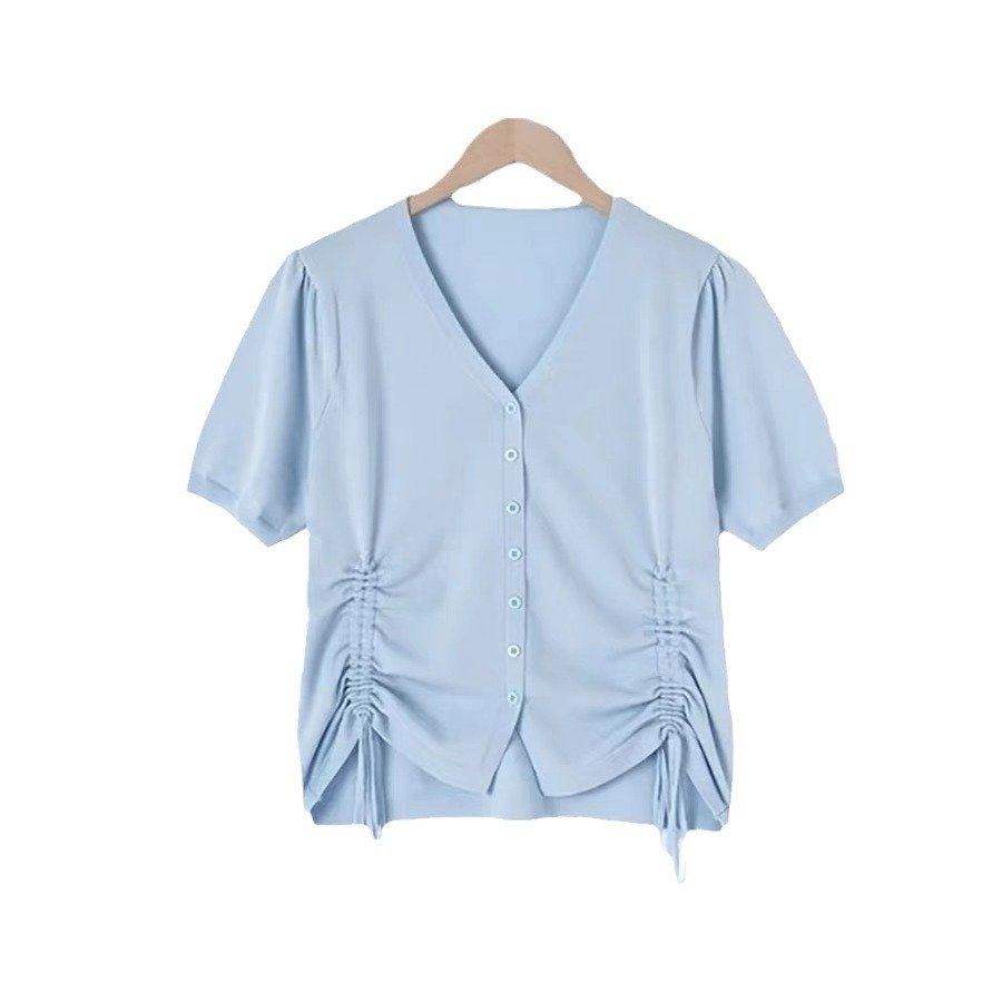 念念李潇洒【心机显瘦】微胖大码女夏季抽绳显瘦V领短袖针织上衣,淘宝优惠券,粉丝福利购,淘宝优惠卷