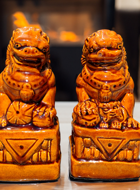 陶瓷生肖狮子摆件家居装饰