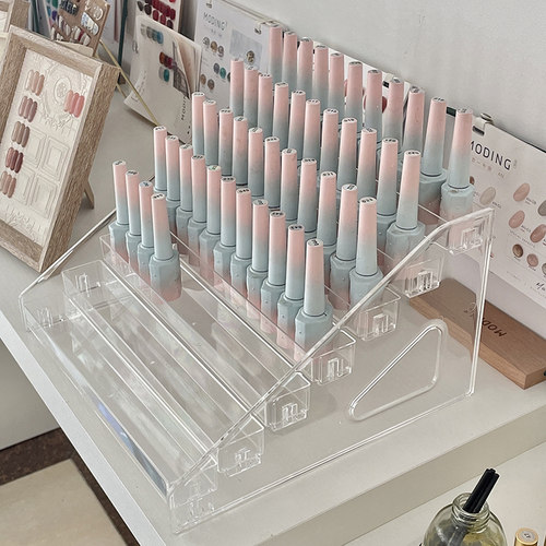 指甲油展示架美甲店口红化妆品阶梯式亚克力多功能收纳盒置物架子 - 图0