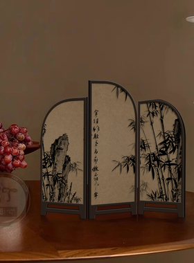 复古电视柜摆件中式墨竹茶室