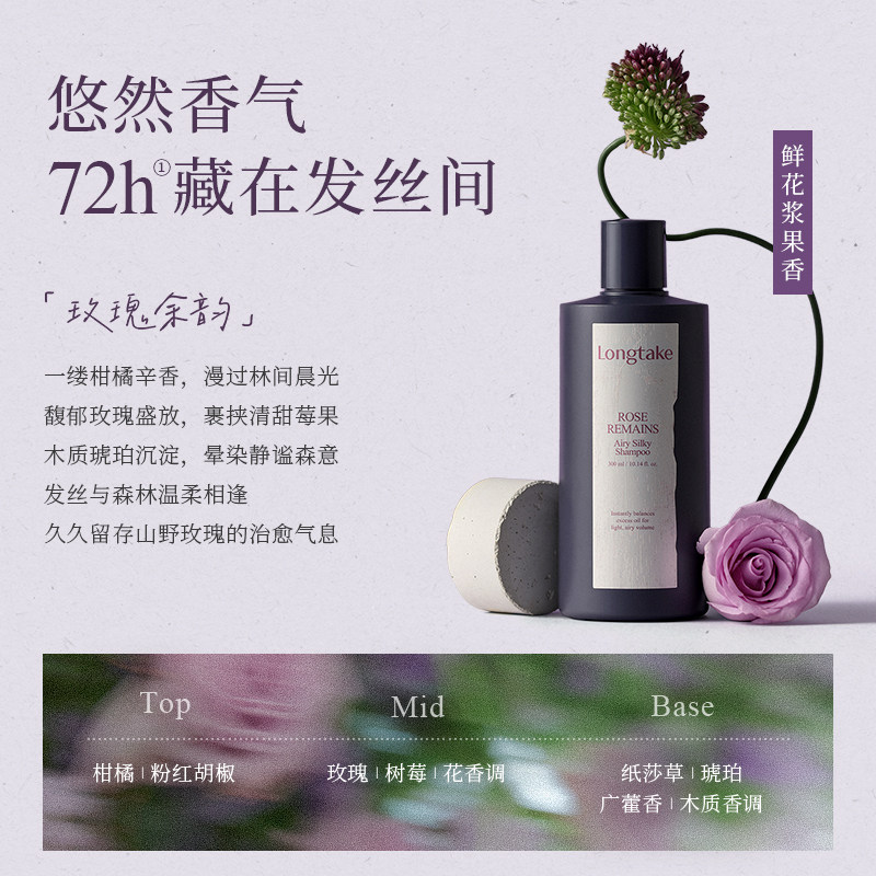 【新香启幕】longtake玫瑰余韵木质玫瑰持久留香氛洗发水清爽控油 新 实拍商品图