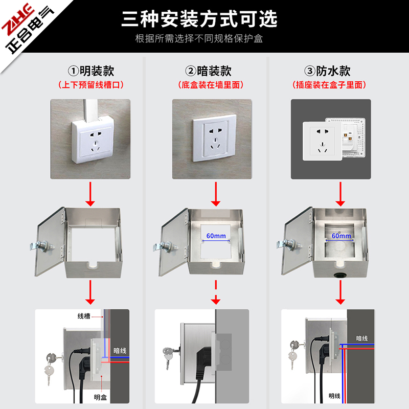 小电表箱室户外防水带锁插座锁盒充电器防盗盒304不锈钢性防护罩 - 图0